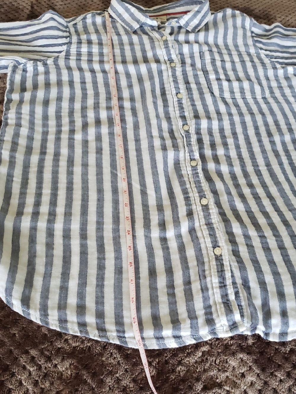 St. John's Bay Blue and White Striped Button Down Shirt - Picture 5 of 7
